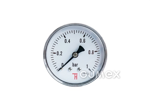 Manometer štandardný so zadným vývodom, priemer 63mm, vonkajší závit G 1/4", 0-1bar, trieda presnosti 1,6%, priezor akryl, púzdro oceľ, -40°C/+60°C